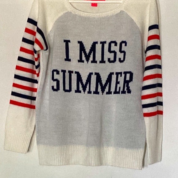 "I Miss Summer" Sweater sz L red, white, blue - Picture 1 of 7